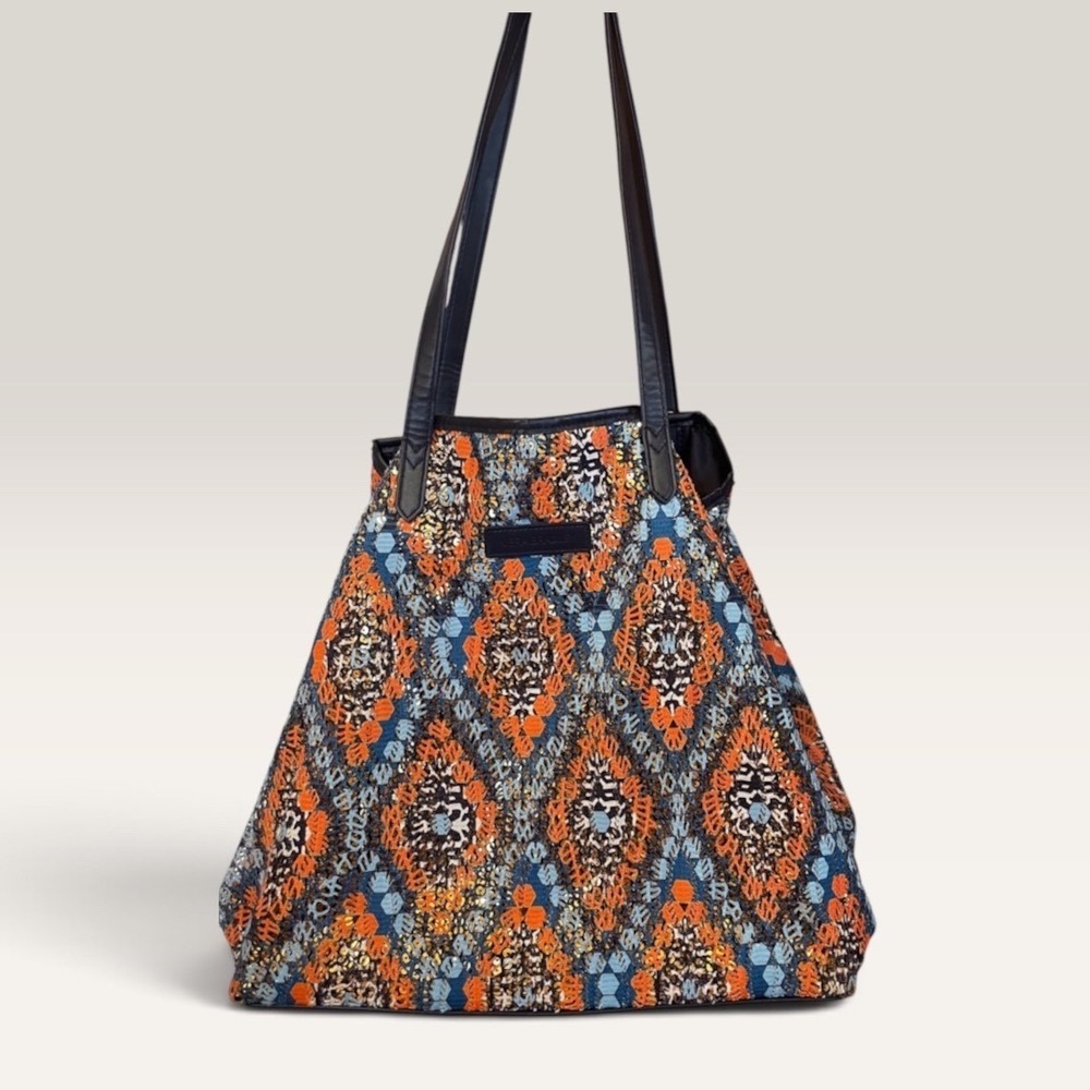 Vera Bradley Marrakesh Beads Orange Blue Ikat Sequin Gold Sparkle Navy Excellent